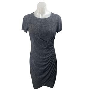 London Times Black Short Sleeve Round Neck Ruched T Shirt Mini Dress Size 4